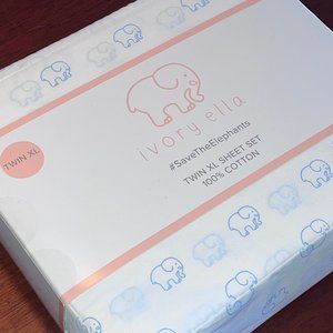 IVORY ELLA Twin XL Cotton Sheet Set - SAVE THE ELEPHANTS  ALL COTTON